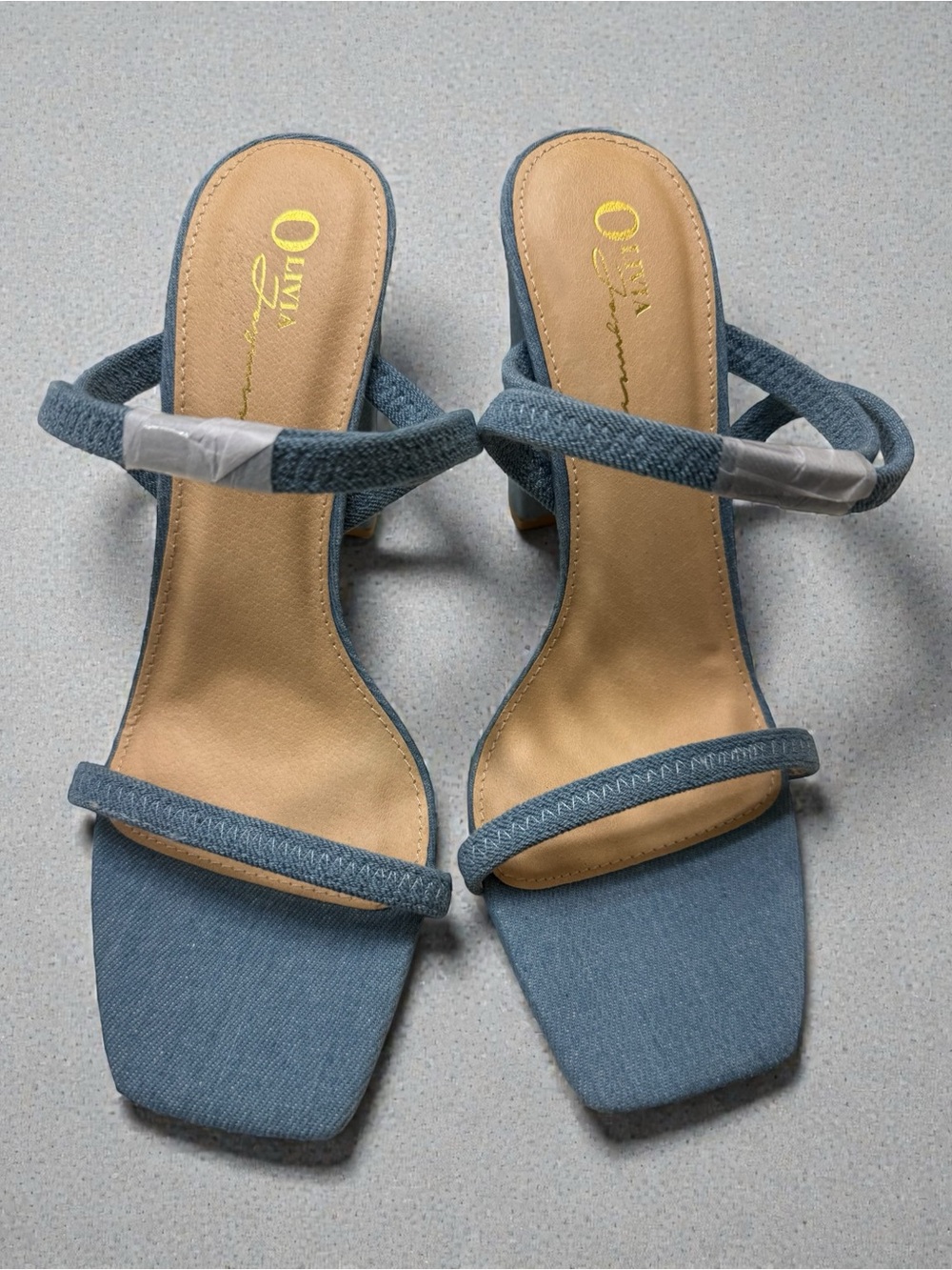 Olivia Miller Light Denim Blue Square-Toe Strappy Sandals